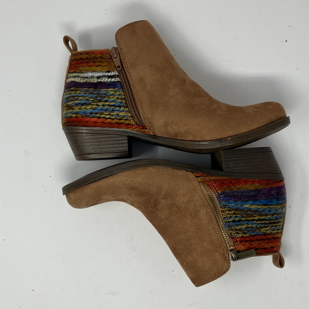 Sonoma Cognac Woven Knit Ankle Booties Easy Zip, Cushioned Footbed Size 7.5